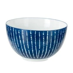 Jolipa Bol Bleu à Lignes Blanches En Porcelaine