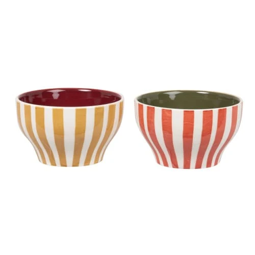 Maisons Du Monde Bols En Grès à Rayures Jaunes Et Rouges (X2) 4 Maisons Du Monde Bols En Grès à Rayures Jaunes Et Rouges (X2) – Image 2