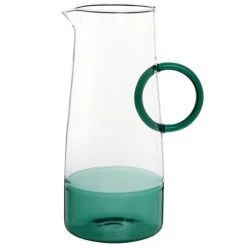 Maisons Du Monde Carafe En Verre Transparent Et Bleu Vert Avec Anse Ronde 1,7L