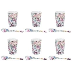 Table Passion Coffret 6 Gobelets 5,5 Cl Et Cuillères En Porcelaine Décoré