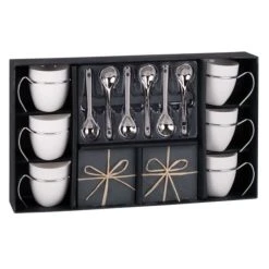 Maisons Du Monde Coffret 6 Tasses à Café En Porcelaine Avec Soucoupes + Cuillères