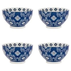 Table Passion Coffret De 4 Bols Décors 14 Cm En Grès Bleu