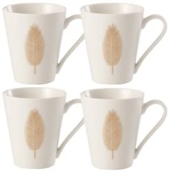 Jolipa Coffret De 4 Mugs Plumes En Porcelaine Blanche