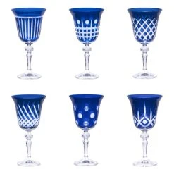 Table Passion Coffret De 6 Verres à Pied 22 Cl En Cristal Taillé Bleu