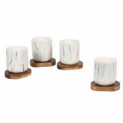 Maisons Du Monde Coffret Tasses En Grès Bleu Effet Marbré (x4) Soucoupes En Bois D'acacia -Boutique Cristal d'Arques coffret tasses en gres bleu effet marbre x4 soucoupes en bois d acacia 1000 9 38 231770 2