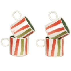 Maisons Du Monde Coffret Tasses (x4) En Grès Motifs à Rayures Rouges, Orange Et Verts -Boutique Cristal d'Arques coffret tasses x4 en gres motifs a rayures rouges orange et verts 1000 8 30 231803 2