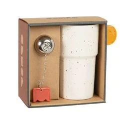 Maisons Du Monde Coffret Tisanière En Grès Beige Motifs Anse Orange Et Boule à Thé