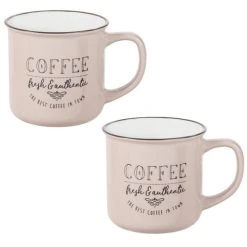Maisons Du Monde Mug En Faïence Beige Imprimée - Lot De 2