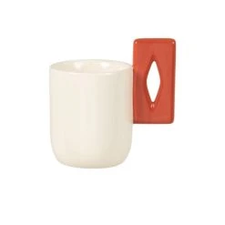 Maisons Du Monde Mug En Grès Blanc Anse Rouge - Lot De 2