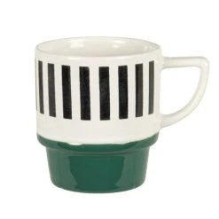 Maisons Du Monde Mug En Grès Blanc Et Vert Motifs Graphiques Noirs