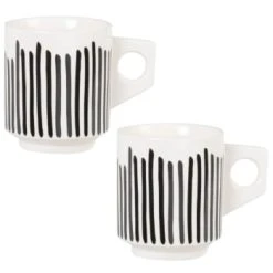 Maisons Du Monde Mug En Grès Géométrique Gris Foncé - Lot De 2 -Boutique Cristal d'Arques mug en gres imprime lignes noires lubya 1000 12 28 227455 2 1