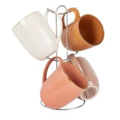 Maisons Du Monde Mugs En Grès Multicolore (x4) Et Support En Métal