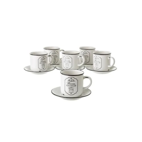 Wadiga Set De 6 Tasses à Café Avec Dessous De Tasses En Céramique Blanche Par 4 Wadiga Set De 6 Tasses à Café Avec Dessous De Tasses En Céramique Blanche Par – Image 2