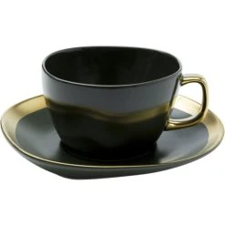 Kare Design Tasse Avec Coupelle En Grès Vert Foncé Et Doré - Lot De 6 -Boutique Cristal d'Arques tasse avec coupelle en gres vert fonce et dore lot de 6 2