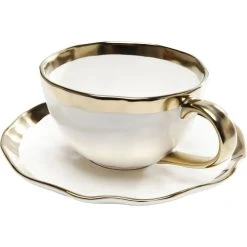 Kare Design Tasse Avec Coupelle En Porcelaine Blanche Et Dorée -Boutique Cristal d'Arques tasse avec coupelle en porcelaine blanche et doree 2