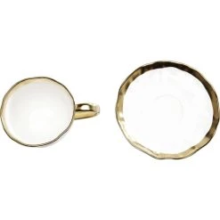 Kare Design Tasse Avec Coupelle En Porcelaine Blanche Et Dorée -Boutique Cristal d'Arques tasse avec coupelle en porcelaine blanche et doree 3