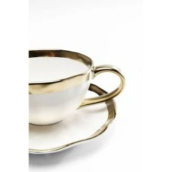 Kare Design Tasse Avec Coupelle En Porcelaine Blanche Et Dorée -Boutique Cristal d'Arques tasse avec coupelle en porcelaine blanche et doree 4