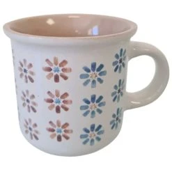 ITEM International Tasse Blanche Et Beige En Grès Motif Fleurs
