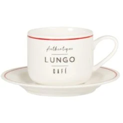 Maisons Du Monde Tasse Café Lungo Et Soucoupe En Porcelaine Blanche Et Rouge