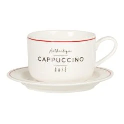 Maisons Du Monde Tasse Cappuccino Et Soucoupe En Porcelaine Blanche Et Rouge