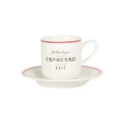 Maisons Du Monde Tasse Expresso Et Soucoupe En Porcelaine Blanche Et Rouge