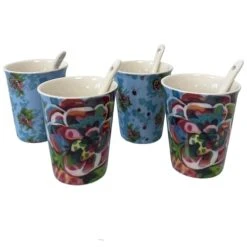 Enesco Tasses Et Cuillères Expresso En Céramique - Lot De 4