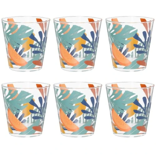 Maisons Du Monde Verre Motif Végétal Multicolore - Lot De 6 3 Maisons Du Monde Verre Motif Végétal Multicolore - Lot De 6